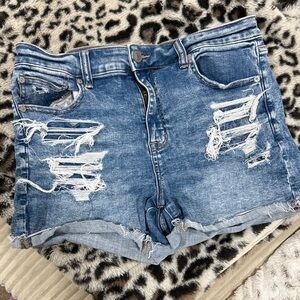 American Eagle Outfitters Blue Distressed Jean Shorts